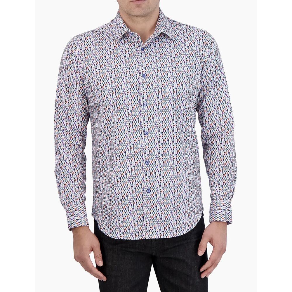 Robert Graham NWT Flamenco Casual Button Down Shirt Sz L Classic in White/Multi